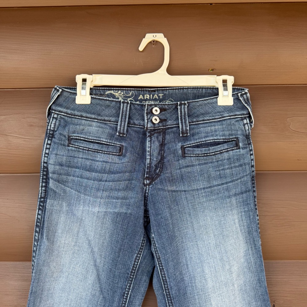 Ariat Denim Trouser Jeans Women's 26L Flare Wide Leg Double Button Western Boho - Picture 2 of 6